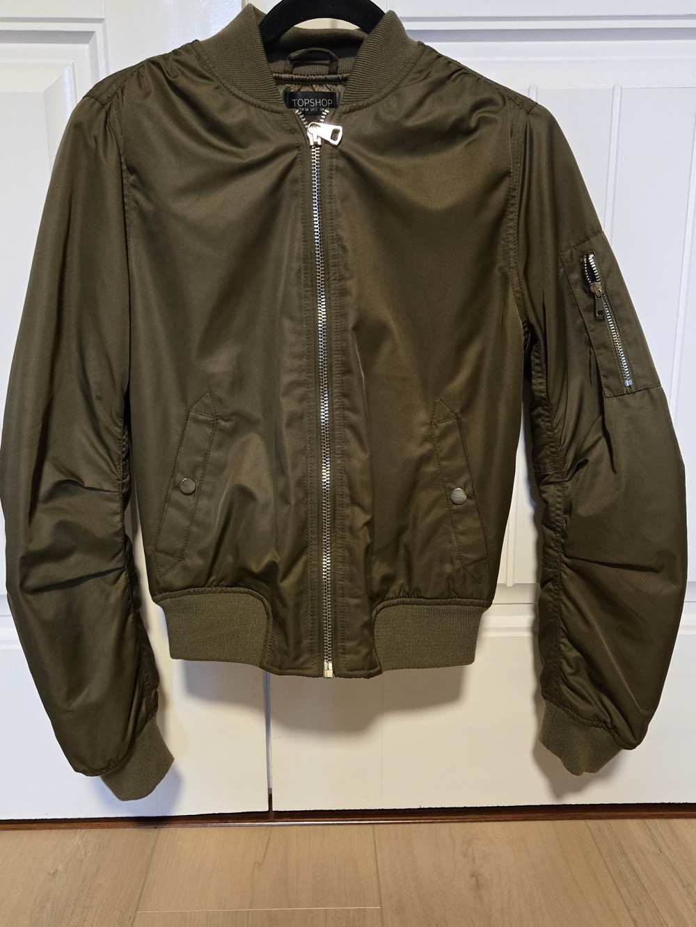 Topshop Olive Green Bomber Jacket with Sleeve Pocket
